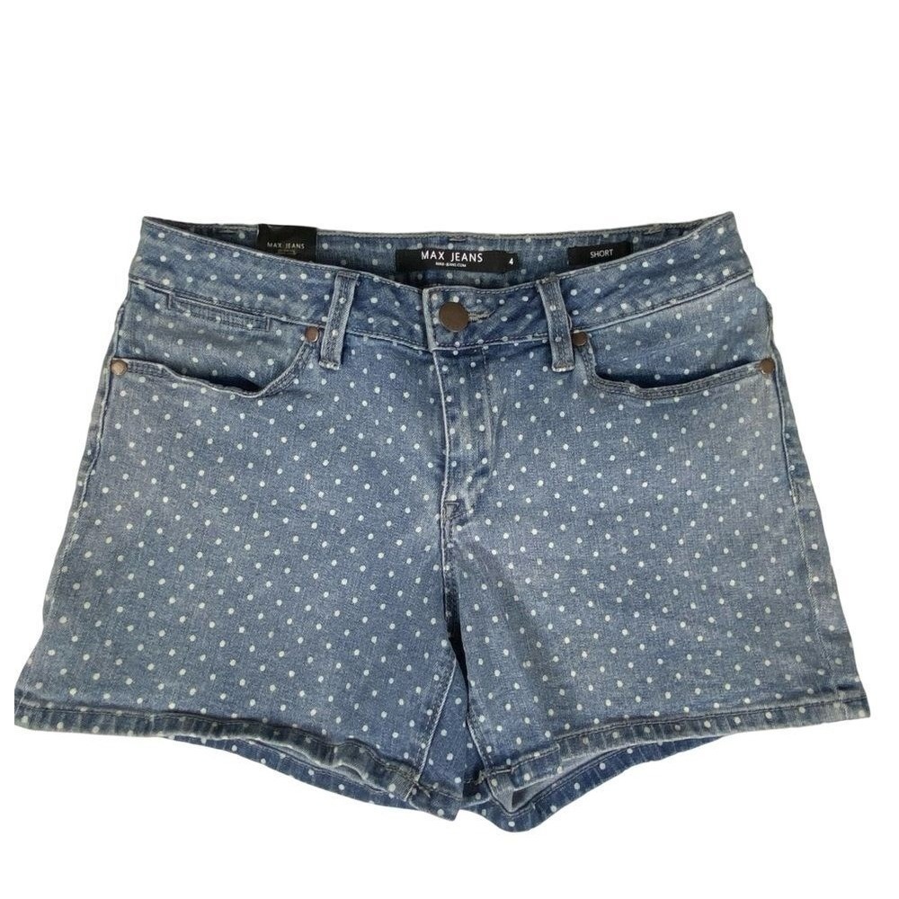 Max Jeans NWT Polka Dot Denim Shorts Blue Mid Rise Size 4 Stretch